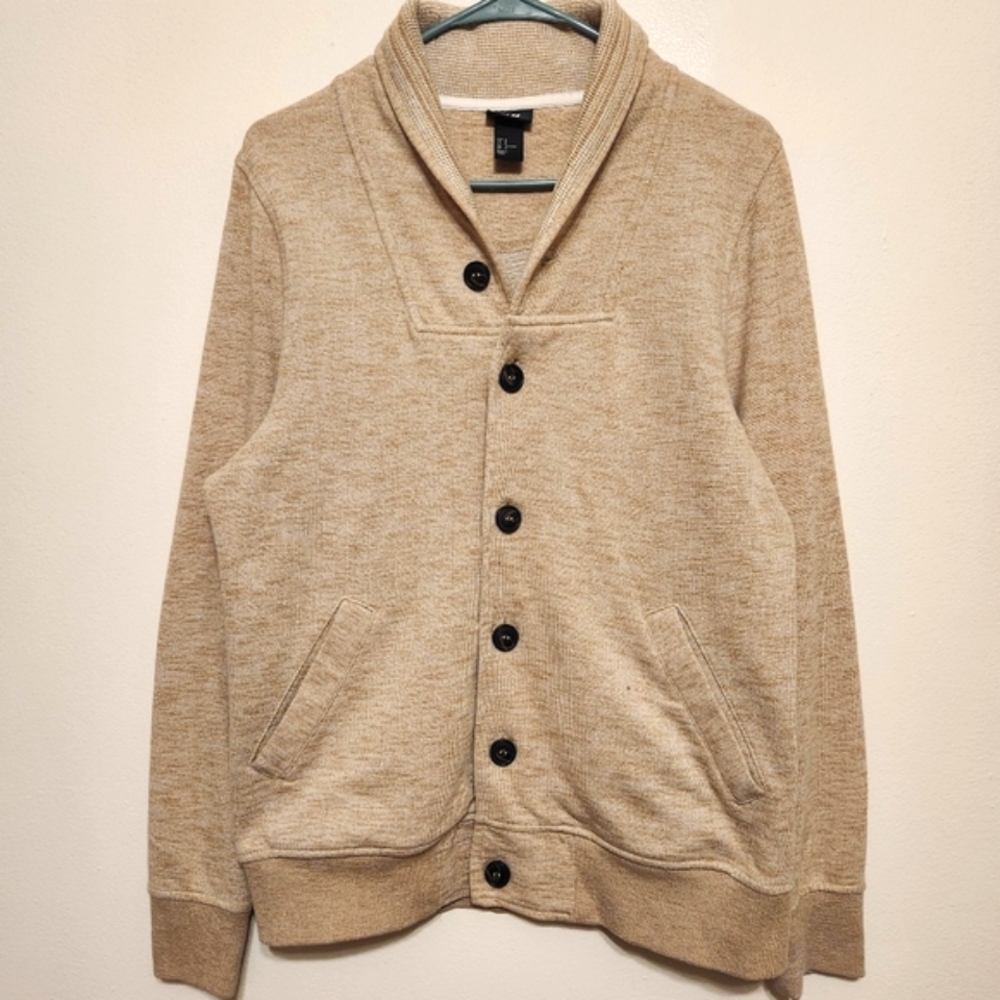 H&M Men's Heathered Beige Button Front Sweater